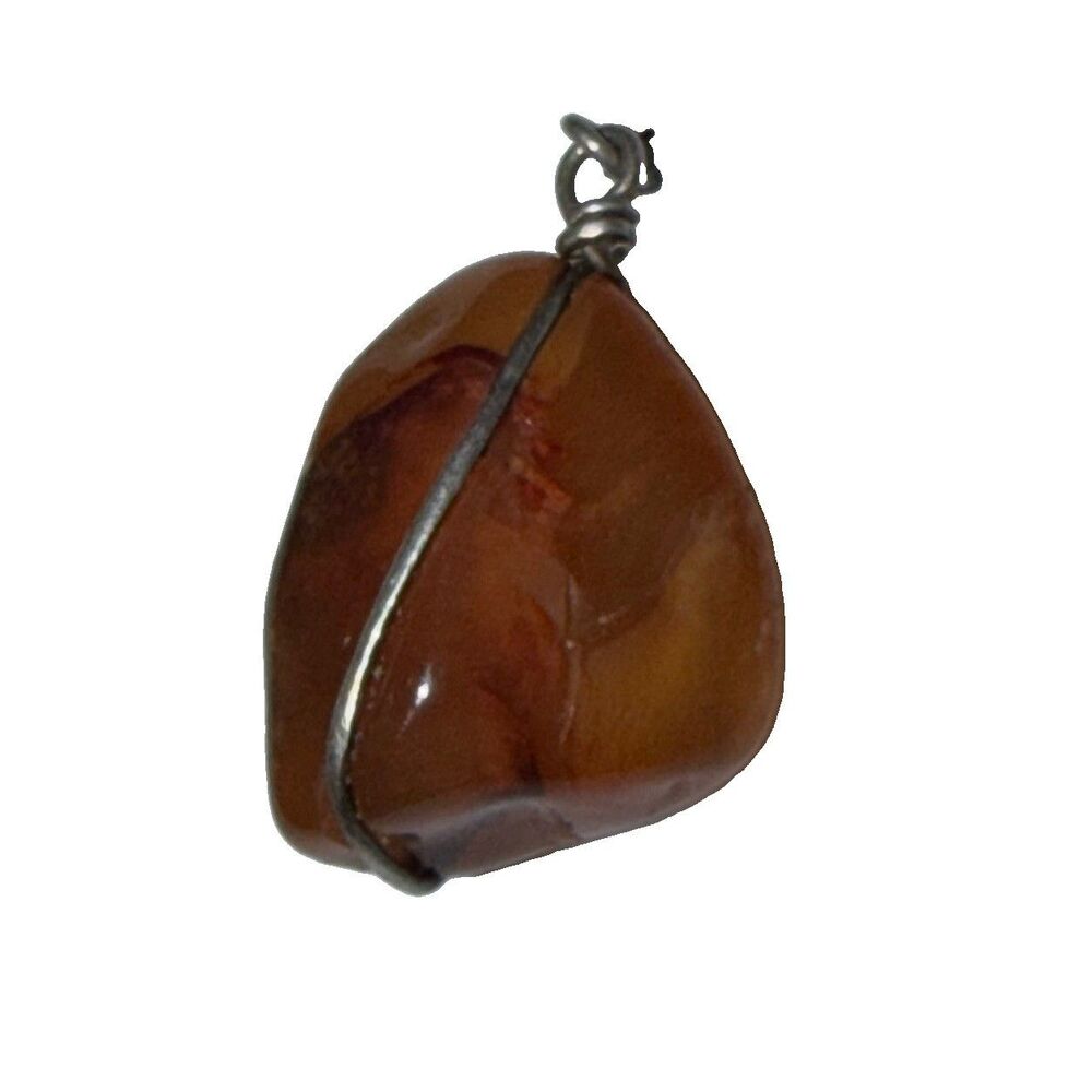Vintage Carnelian Red Agate Wire Wrapped Pendant Tumbled Stone Necklace Charm - Picture 2 of 3